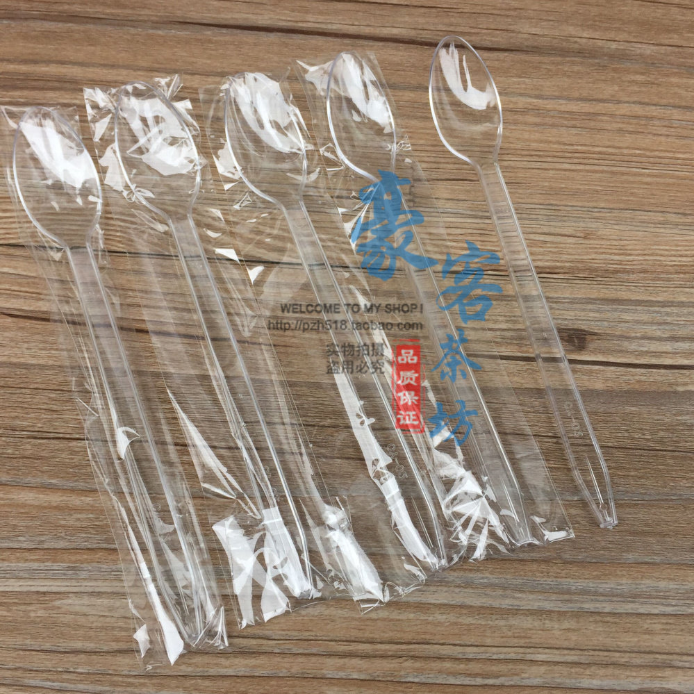 独立一次性勺子加长DQ冰淇淋勺 加厚塑料勺19cm长柄羹 透明甜品勺
