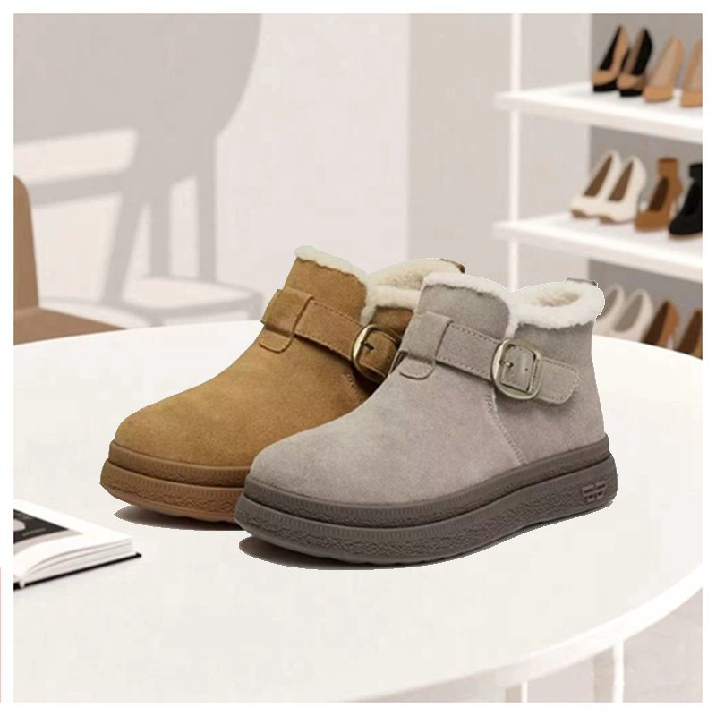 2025冬季厚底高帮勃肯女短靴雪地靴针织羊毛里保暖大棉鞋御寒神器