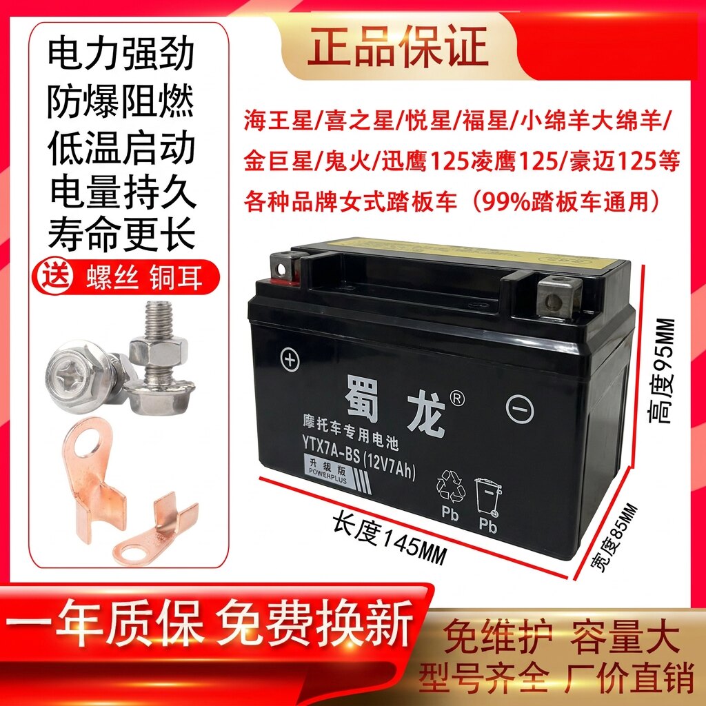 豪爵龙福星宇钻喜星悦星UU海王星UY豪迈女士125踏板摩托车电瓶12v