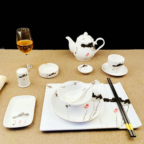 酒店用品陶瓷套装餐厅新中式饭店碗盘碟摆台餐具四件套定制印店名 - 封面