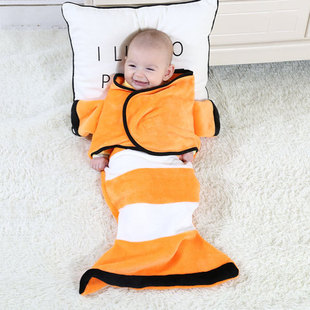 美人鱼婴儿襁褓婴童睡袋卡通鲨鱼法兰绒裹毯艾可馨造型抱毯