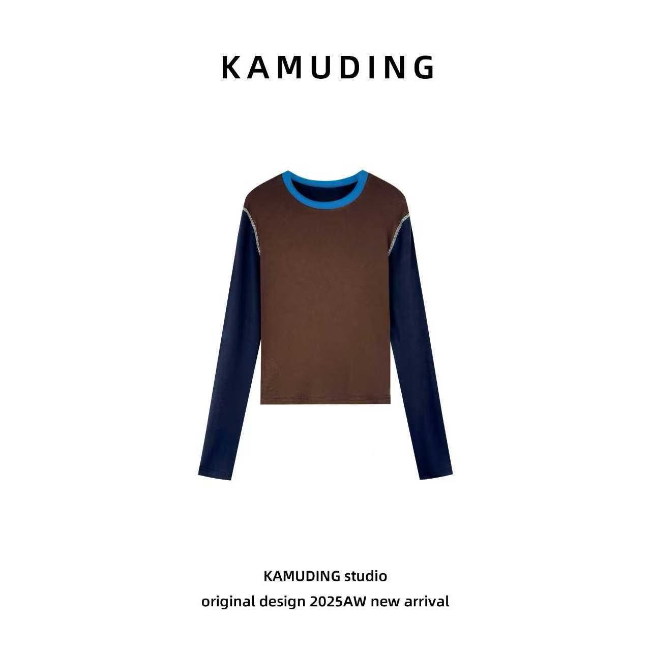 KAMUDING2025秋季A58新款百搭长袖针织拼色T恤保暖打底衫25273