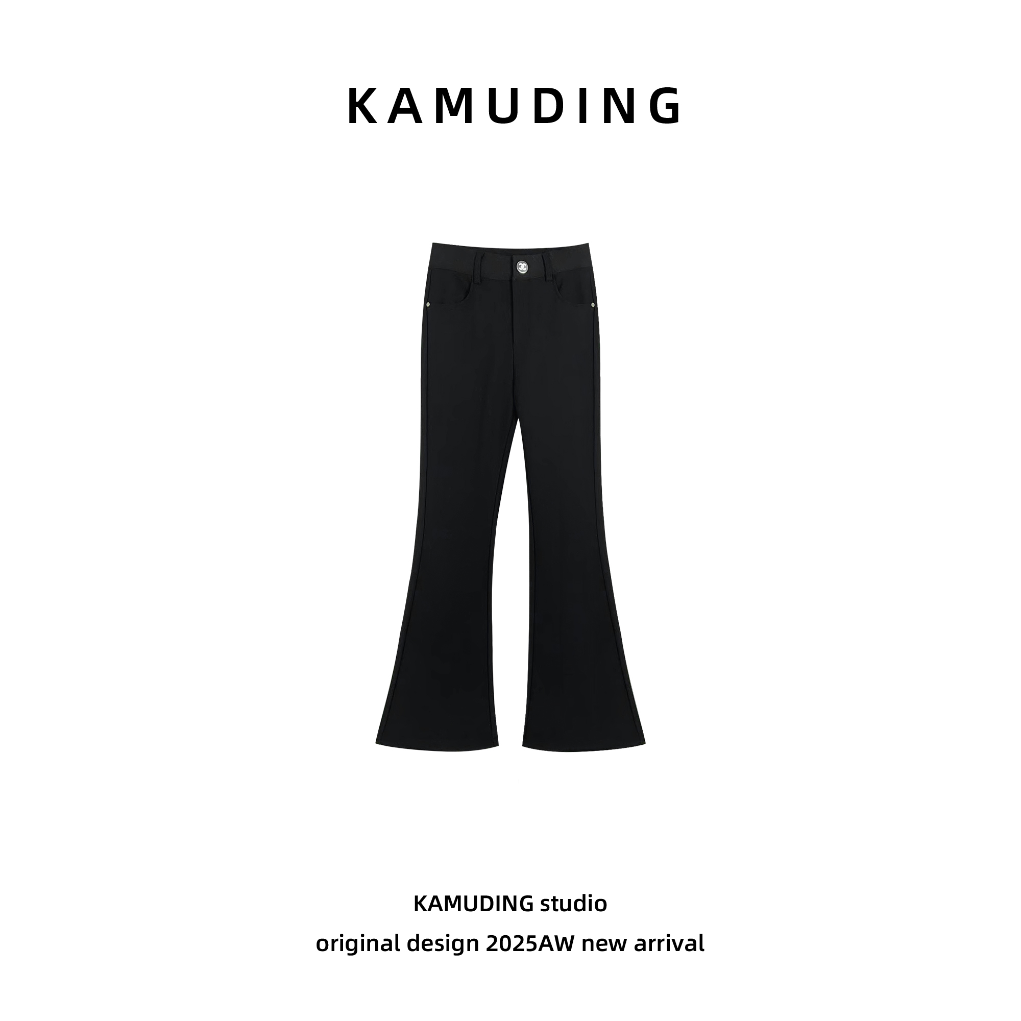 KAMUDING2025新款A黑色直筒微辣裤休闲百搭高腰显瘦长裤子25553
