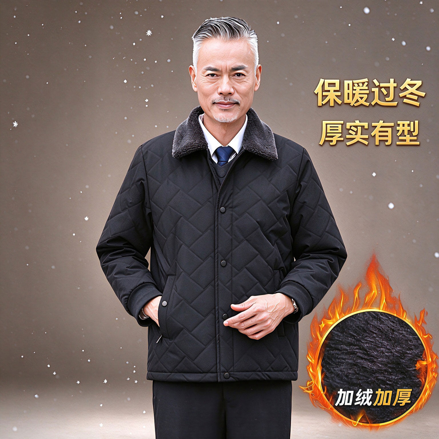 中老年男士秋冬季棉袄外套加绒加厚保暖棉服高级感爸爸装运动夹克