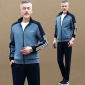 春秋大码 爸爸运动服休闲套装 中年人父亲两件套 外套春装 中老年男装
