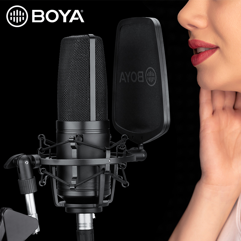 博雅BOYA BY-M1000博雅电容麦克风大振膜电脑手机主播K歌录音话筒