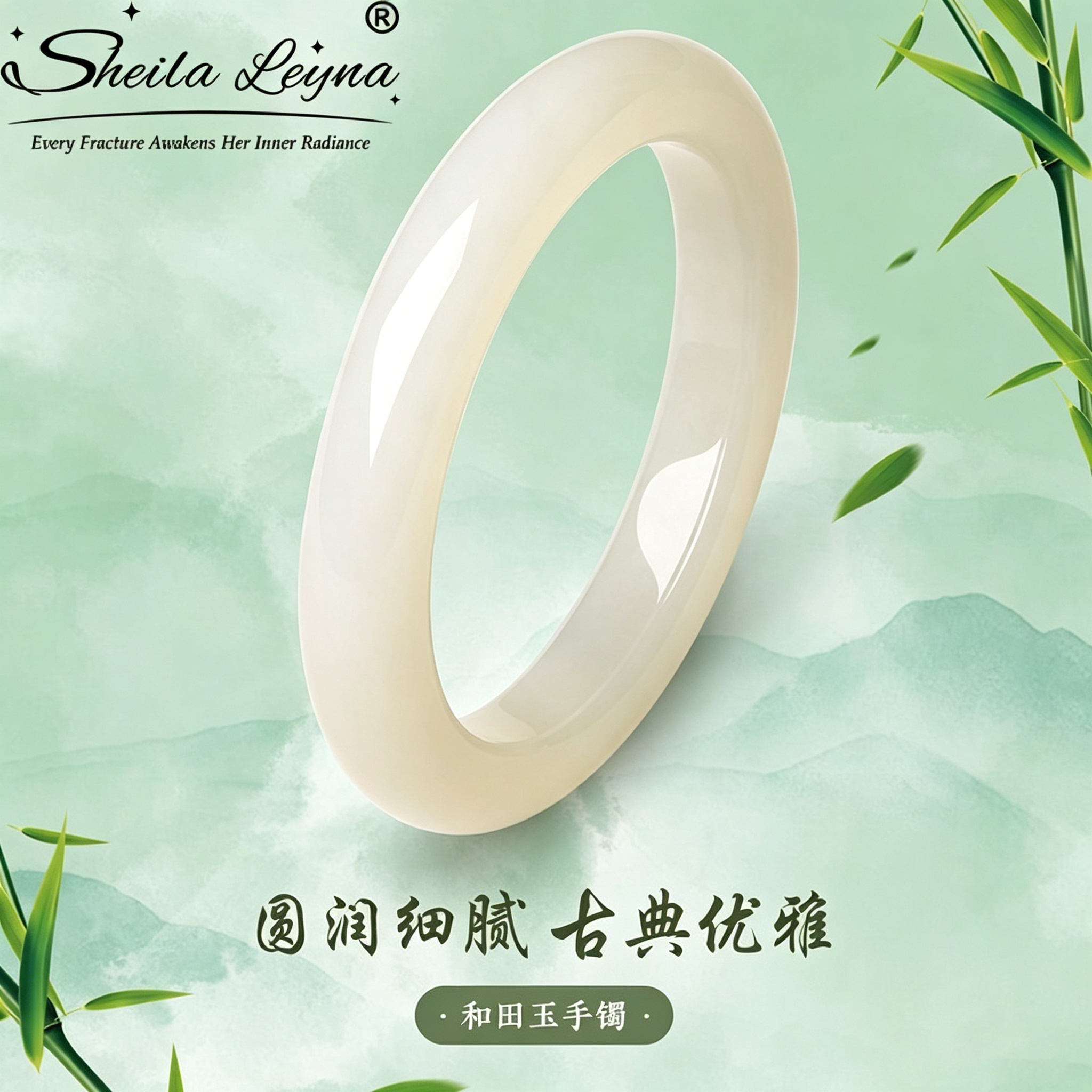 SHEILA LEYNA正品新款和田玉古典优雅手镯中式气质送女友长辈礼物