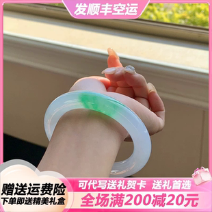 SHEILA LEYNA【顺丰空运】缅甸老坑翡翠手镯白底青高级轻奢气质镯