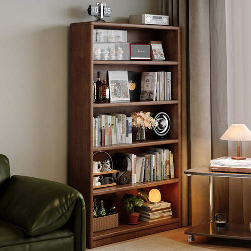 实木书架落地置物架一体靠墙书柜