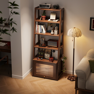 中古风实木书架落地置物架柜多层客厅墙角层板收纳架杂物架陈列架