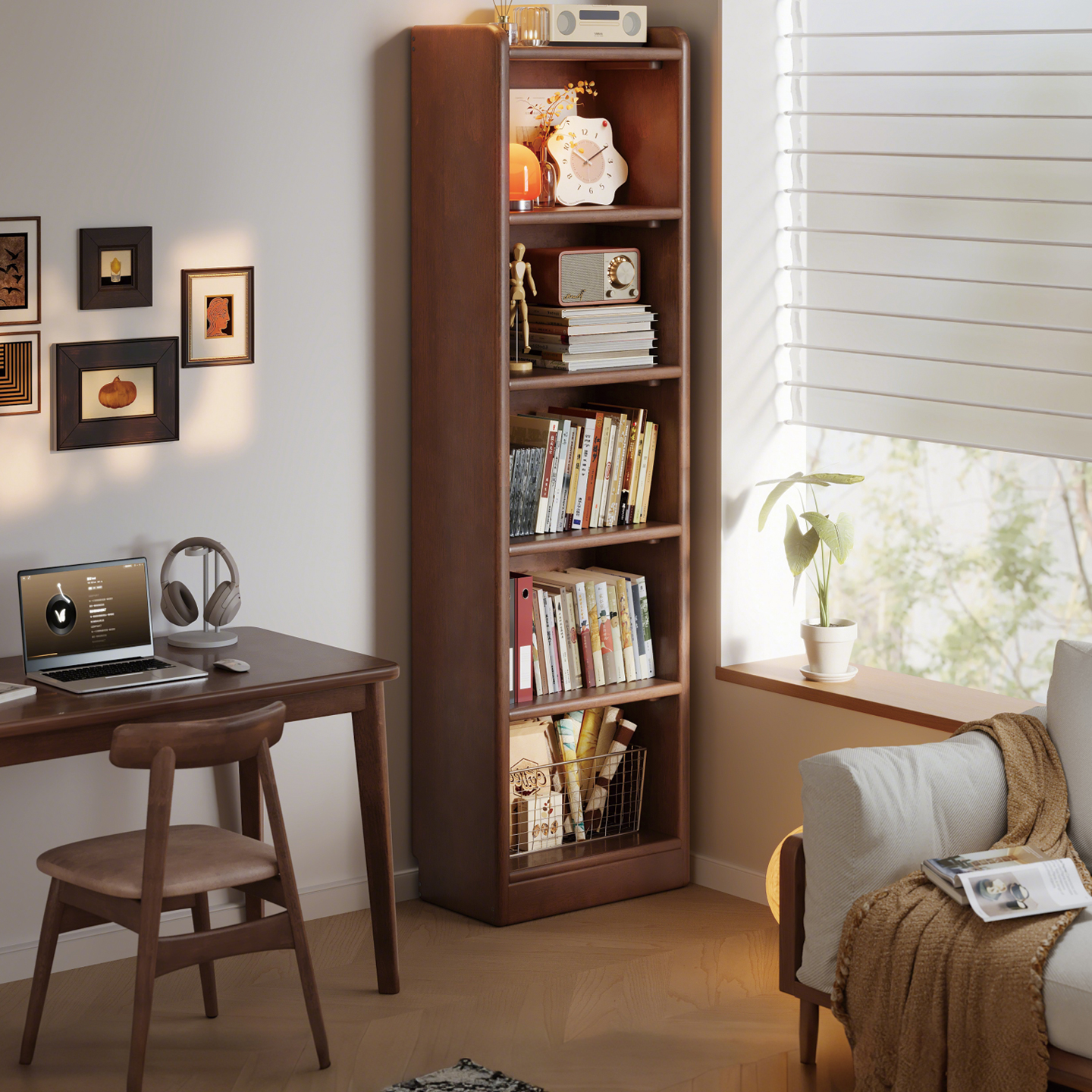 全实木书架立式落地一体靠墙