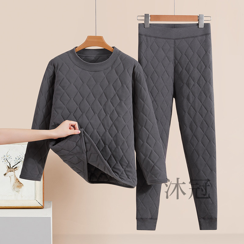 德绒夹棉保暖套装女冬款加厚加绒棉袄棉裤中老年妈妈家居发热内衣
