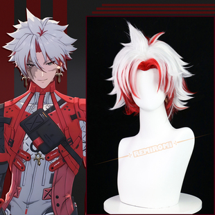 REMIROMI 鸣潮 伤痕cos假发 红白挑染反翘 打毛头顶工艺 假毛