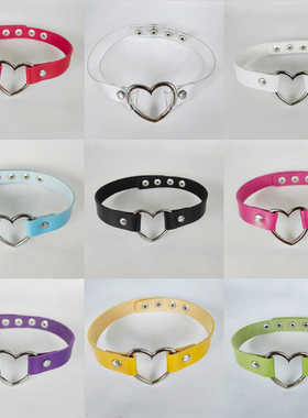 原宿简约爱心坠皮革项圈pu皮