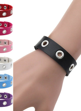 简约时尚朋克哥特式PU皮质手链个性气眼透气街舞手环手镯情侣