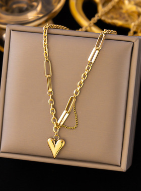 钛钢18k金爱心手链项链