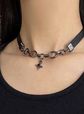 黑色百搭choker颈链女枪黑链条星芒吊坠小众项圈暗黑风辣妹项链
