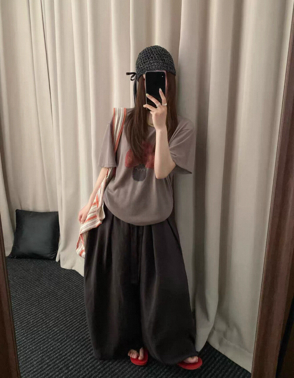 韩系可爱小蘑菇软乎乎复古休闲松弛感慵懒T恤女宽松舒适上衣罩衫