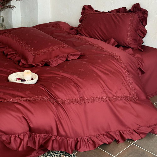 法式浪漫玫瑰物语提花婚庆四件套