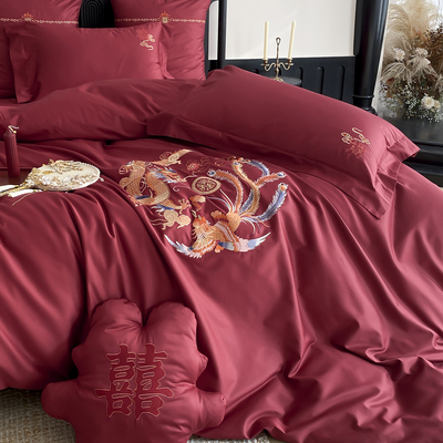 婚庆100S长绒棉龙凤刺绣四件套