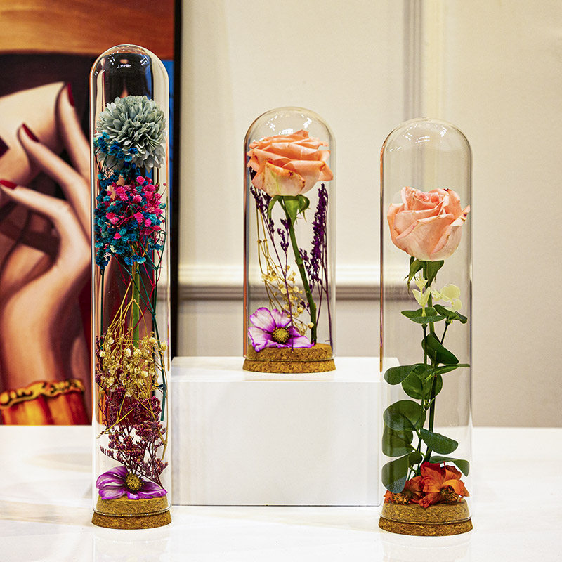 永生花玻璃罩防尘罩工艺品diy玫瑰干花摆件展示盒装饰品礼物家居