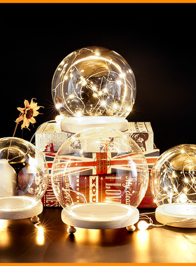 永生花发光玻璃罩装饰干花展示盒