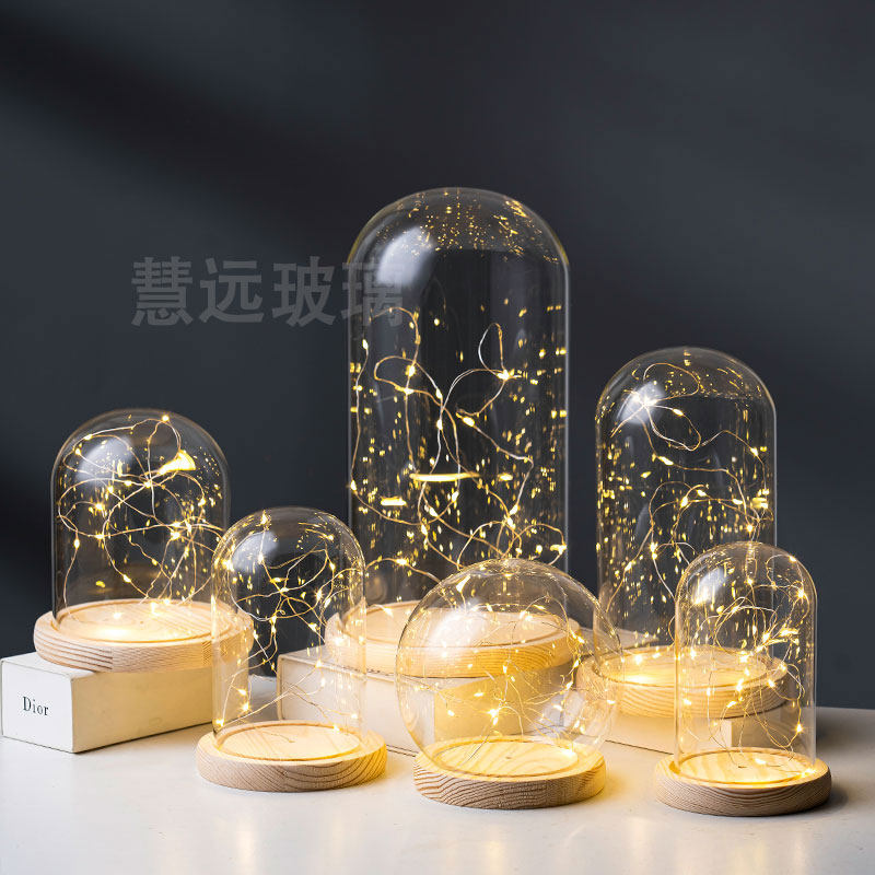 永生花发光玻璃罩礼物防尘罩展示盒diy摆件桌面装饰工艺品手办_虎窝淘