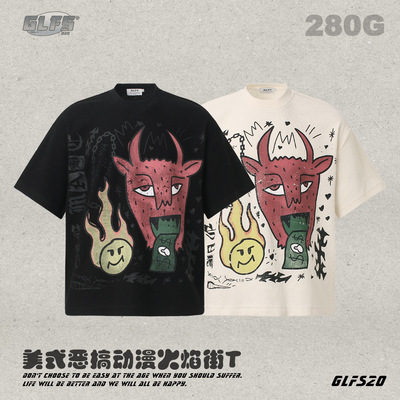 GLFS-美式趣味动漫鬼脸火焰印花