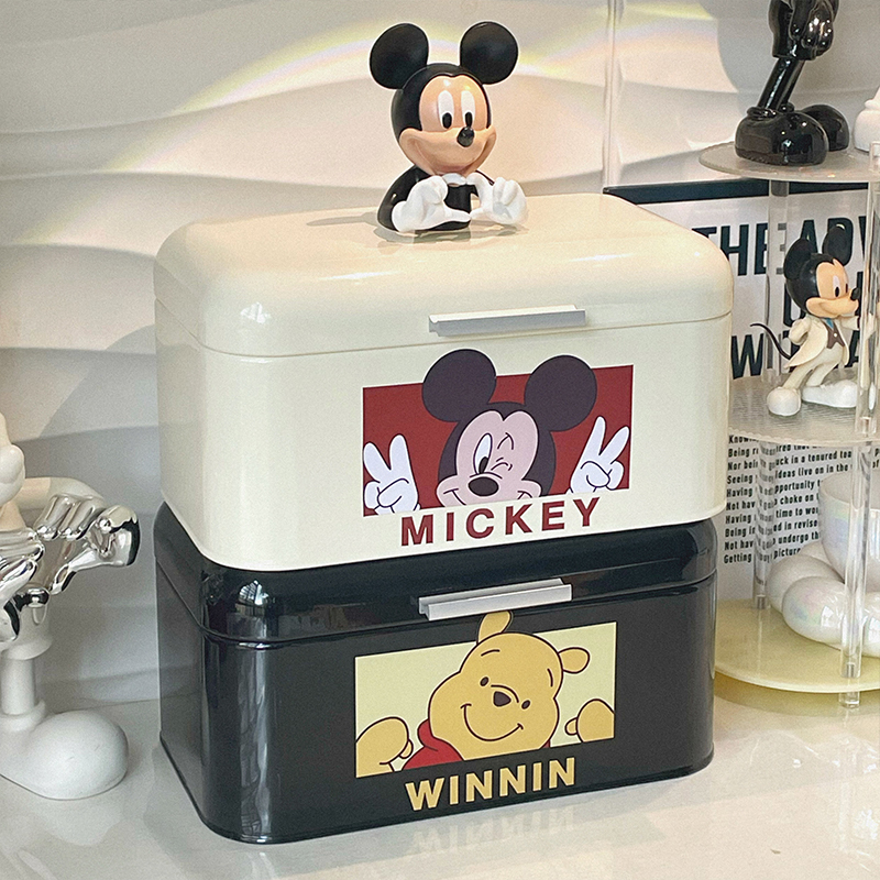 收纳盒米奇可爱卡通桌面玄关客厅卧室铁带盖口罩杂物零食药箱储物