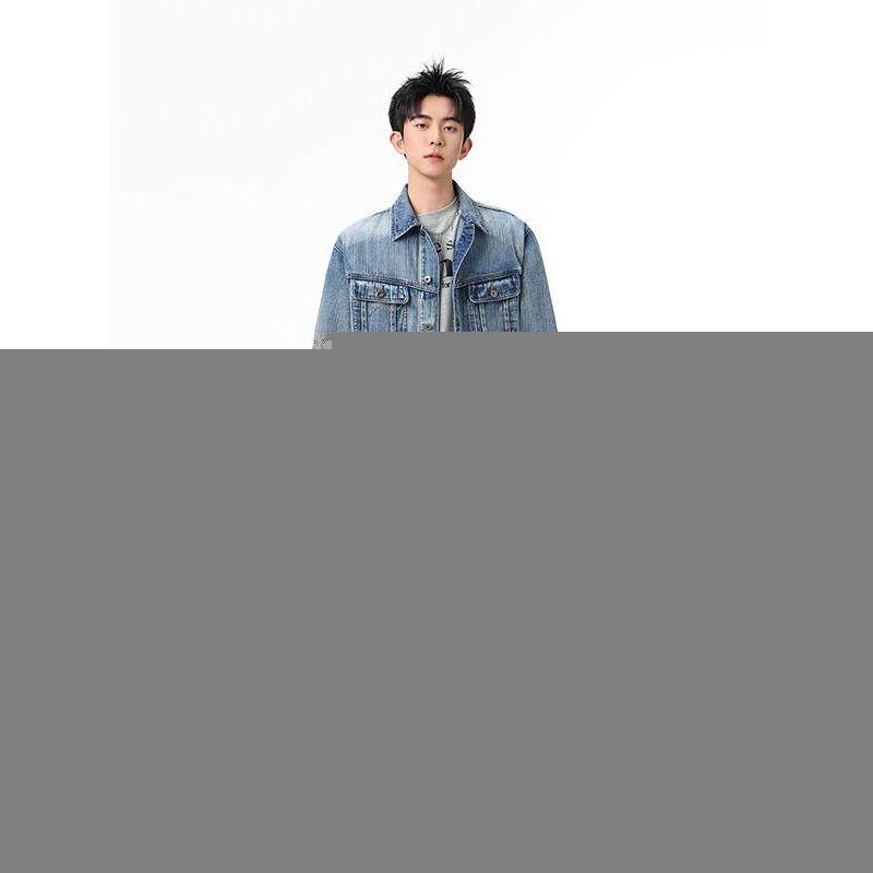 春秋季美式休闲痞帅水洗复古牛仔外套男宽松潮牌百搭工装翻领夹克,男装,夹克,淘宝优惠券,粉丝福利购,淘宝优惠卷