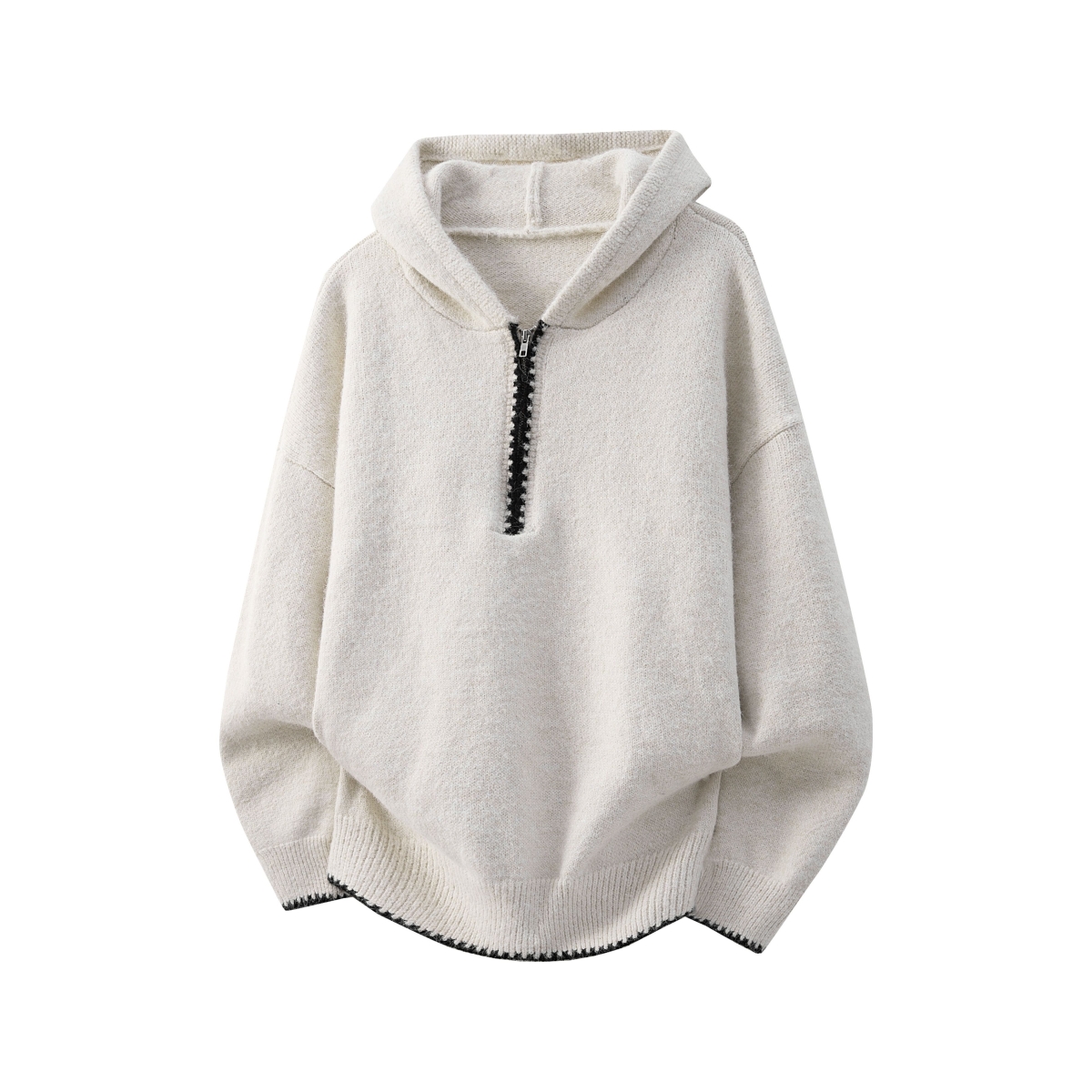 美式半拉链连帽套头针织衫男女同款秋冬外穿慵懒风宽松帽衫毛衣潮