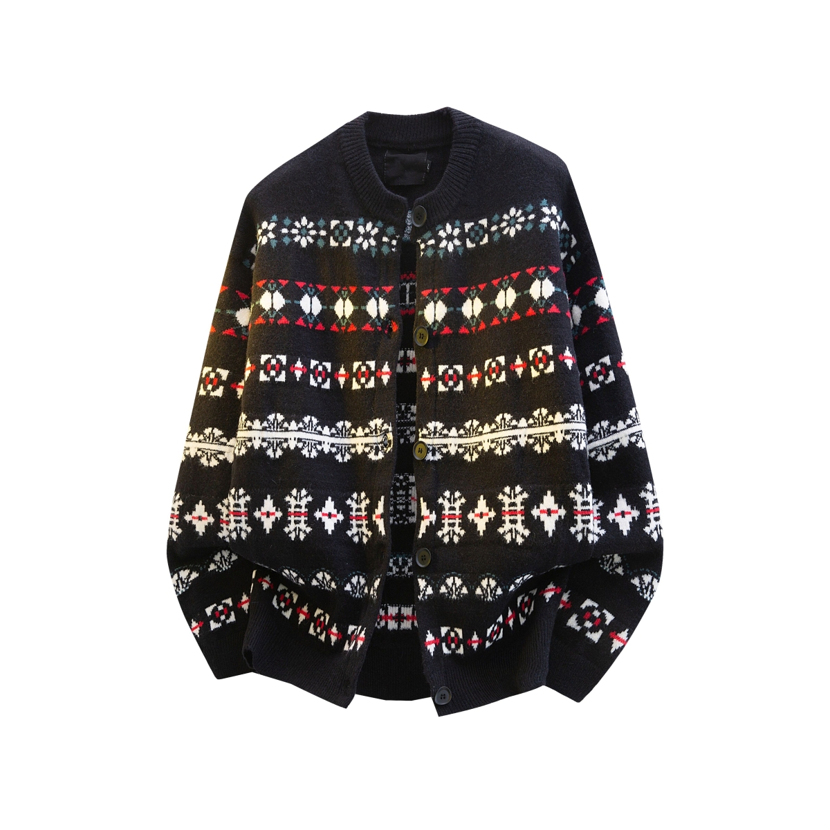 美式复古提花圣诞费尔岛毛衣开衫男秋冬季休闲纽扣针织衫外套潮流