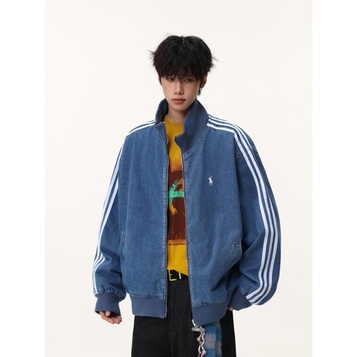 美式复古高街水洗做旧牛仔夹克春秋男女棒球服设计感飞行员外套潮