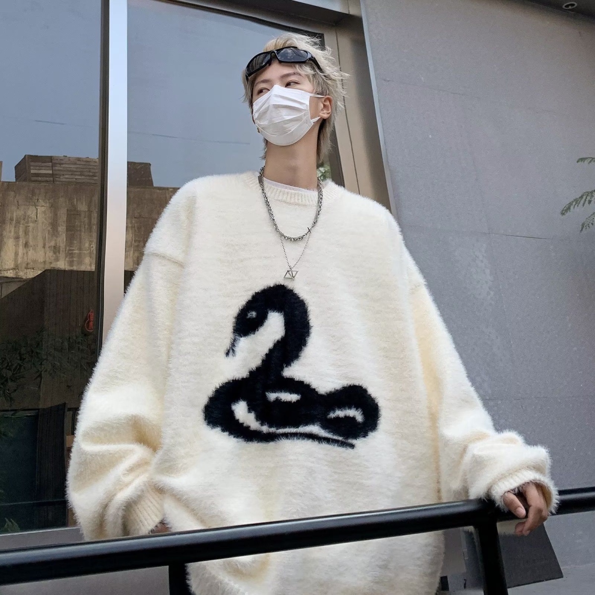 美式复古小众设计感蜘蛛高街秋冬水貂绒针织衫圆领情侣毛衣