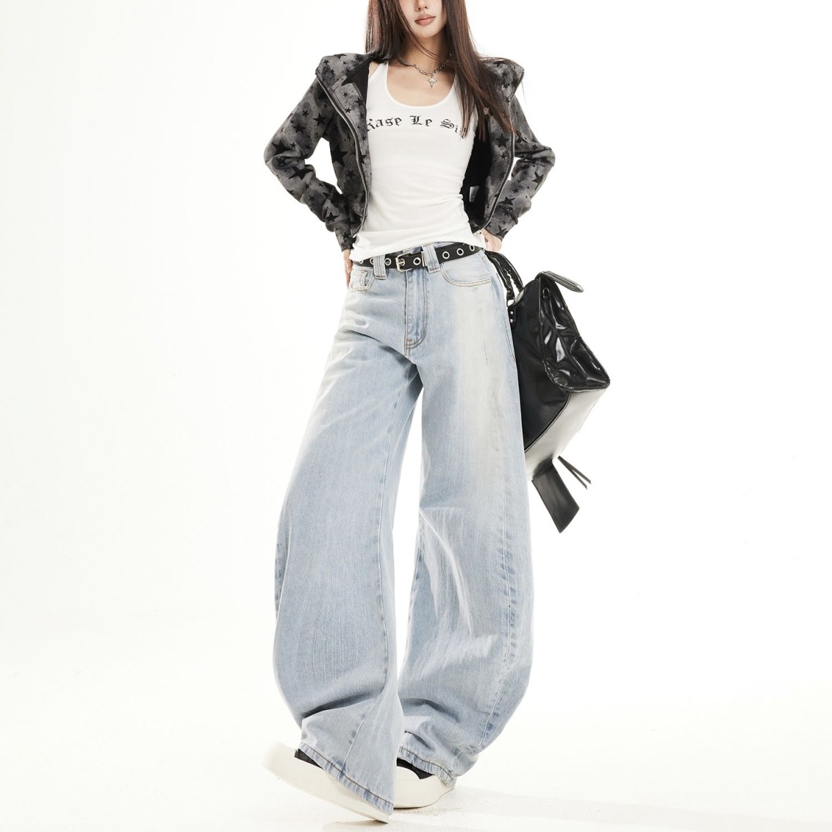 欧美中性弯刀牛仔裤男女春秋新款宽松显瘦韩版潮酷百搭阔腿裤长裤,女装/女士精品,牛仔裤,淘宝优惠券,粉丝福利购,淘宝优惠卷