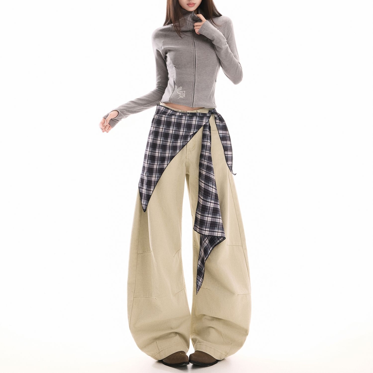 中性美式复古阔腿弯刀裤男女春新款设计感高腰直筒拖地屁帘牛仔裤