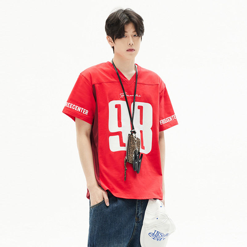 春季新款美式运动风透气短袖T恤女数字球衣宽松情侣百搭上衣男潮T,男装,T恤,淘宝优惠券,粉丝福利购,淘宝优惠卷