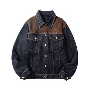 青光原牛麂皮工装夹克重磅145oz翻领春秋老钱风宽松休闲牛仔外套