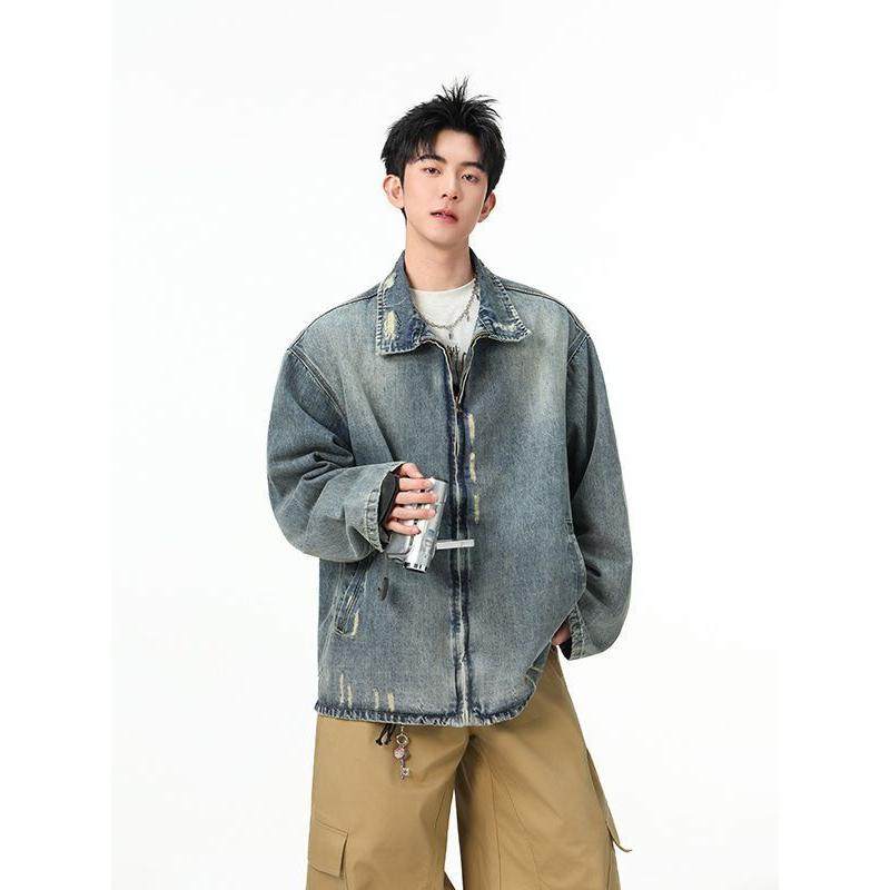 做旧磨破牛仔外套男女款春秋季新款休闲宽松美式复古工装夹克上衣,男装,牛仔外套,淘宝优惠券,粉丝福利购,淘宝优惠卷
