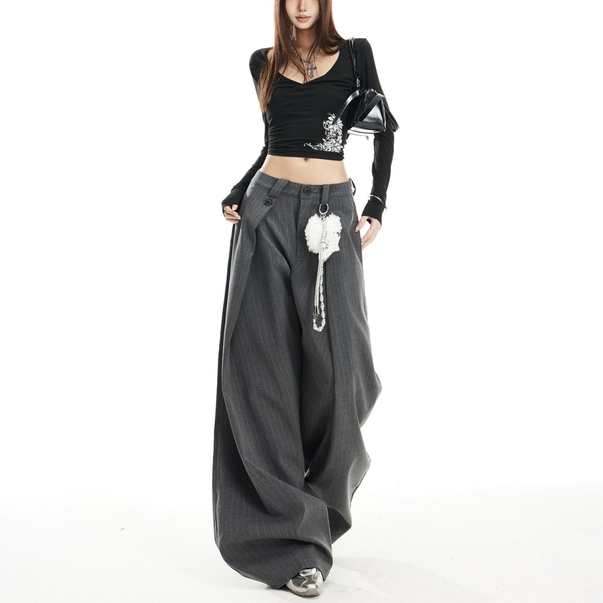 深灰阔腿牛仔裤女早春百搭新款中性高腰宽松慵懒垂感直筒男裤子潮,女装/女士精品,休闲裤,淘宝优惠券,粉丝福利购,淘宝优惠卷