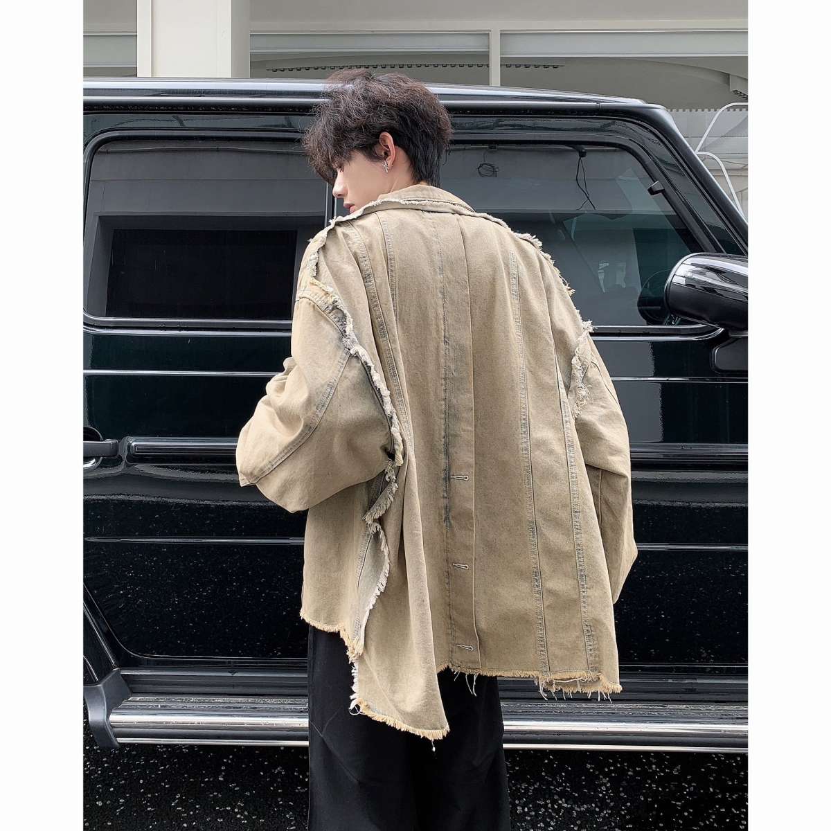 男装美式复古水洗黄泥色短款牛仔夹克春秋重工废土风宽松痞帅vint