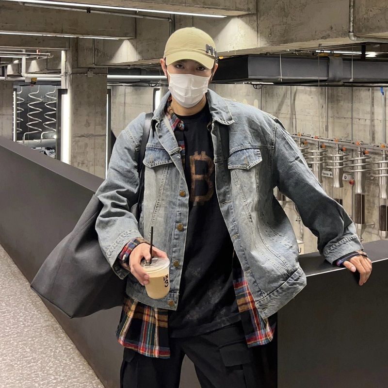 美式复古牛仔衣男女款高街工装夹克春秋潮牌短款重工水洗宽松外套