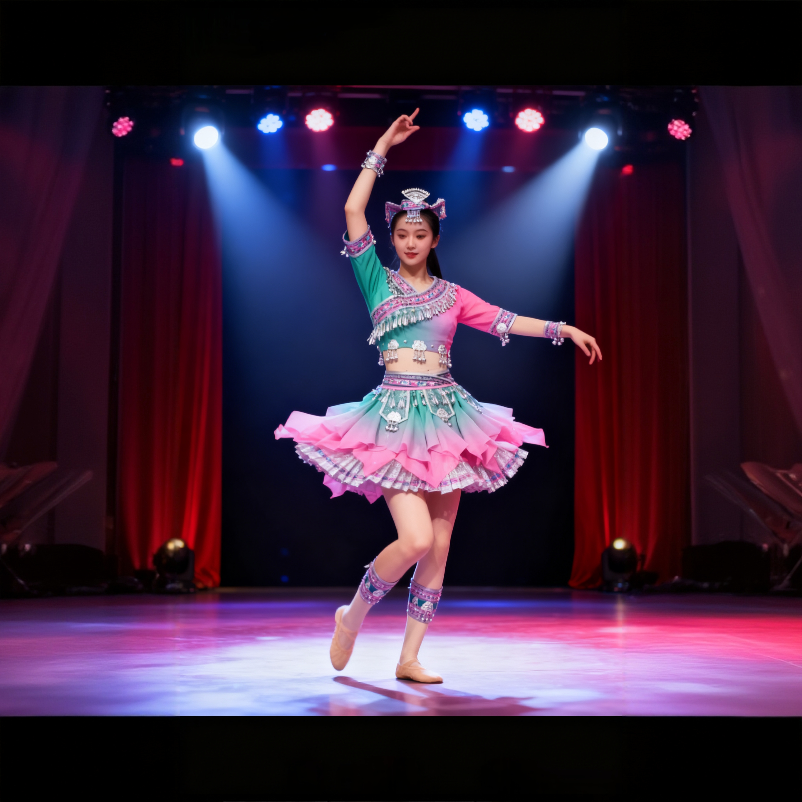 高端定制民族舞蹈服装苗族苗阿妹苗家女演出服土家族独舞表演服