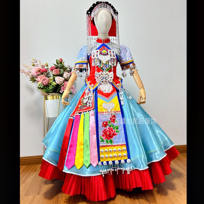 高端彝族舞蹈演出服快乐阳光独唱服装羌族服饰大凉山金索玛表演服