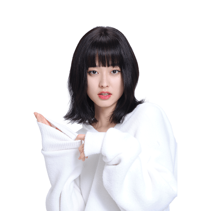 瑞贝卡假发女漫画齐刘海发尾外翻锁骨发中长直发全真人发时尚头套