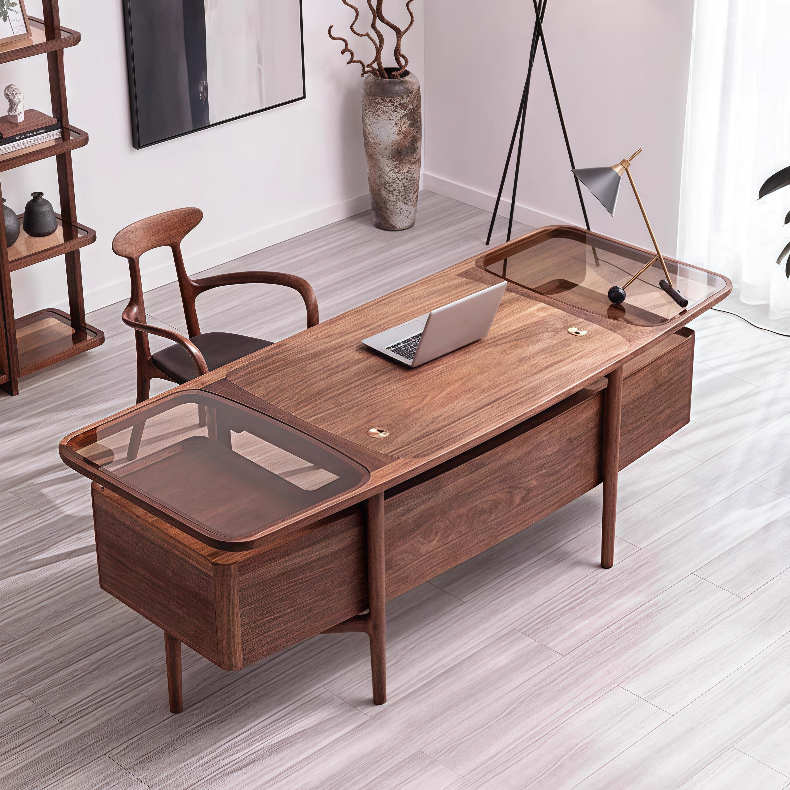 新中式轻奢实木大板大书桌家用书房老板办公桌别墅胡桃木写字台