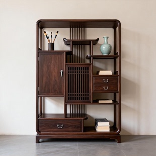 新中式实木博古架展示柜宋式美学置物书架收纳白蜡木胡桃木多宝阁