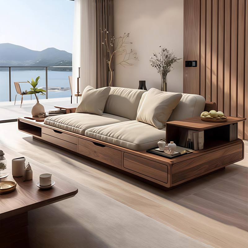 北美黑胡桃木实木直排沙发