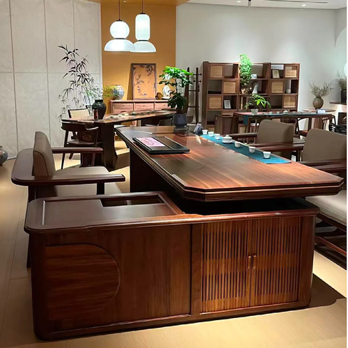 新中式实木办公茶桌老板桌