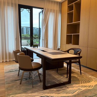 新中式岩板茶桌2026新款高端实木泡茶桌轻奢现代高级感胡桃木茶台